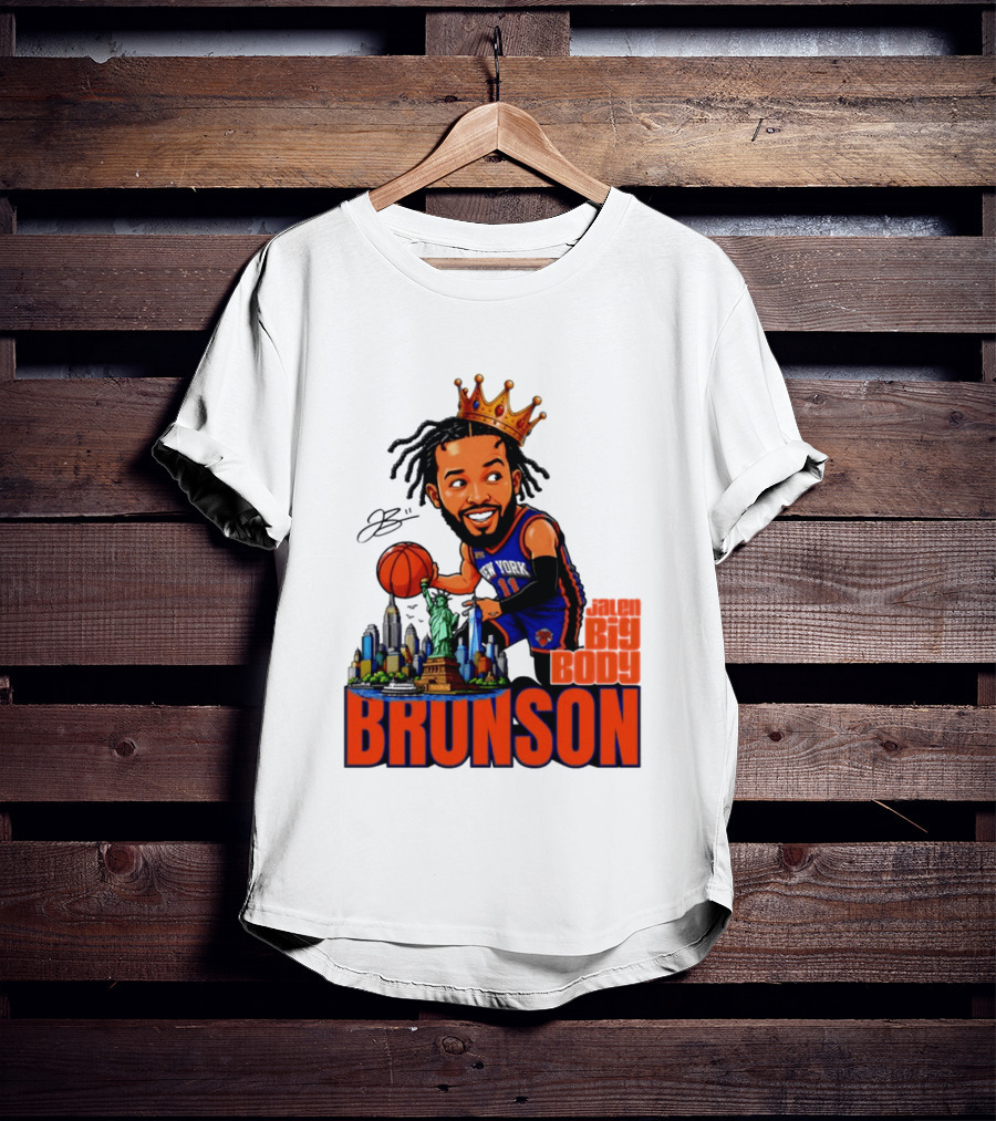 Jalen Brunson King Of NY Caricature With Statue Of Liberty And New York Skyline T-Shirt