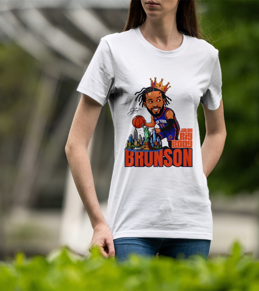 Jalen Brunson King Of NY Caricature With Statue Of Liberty And New York Skyline T-Shirt