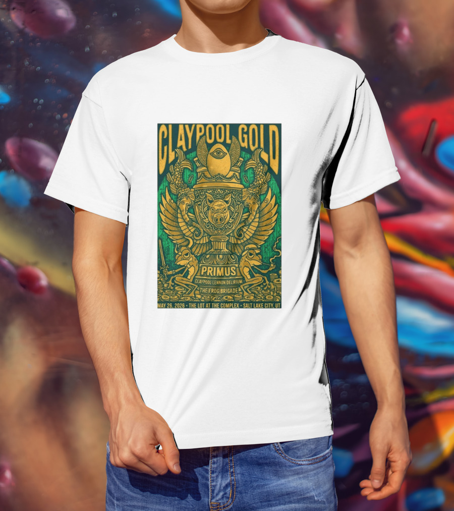 Claypool Gold Primus Salt Lake City UT 5 26 2026 The Complex Claypool Lennon Delirium Frog Brigade T-Shirt