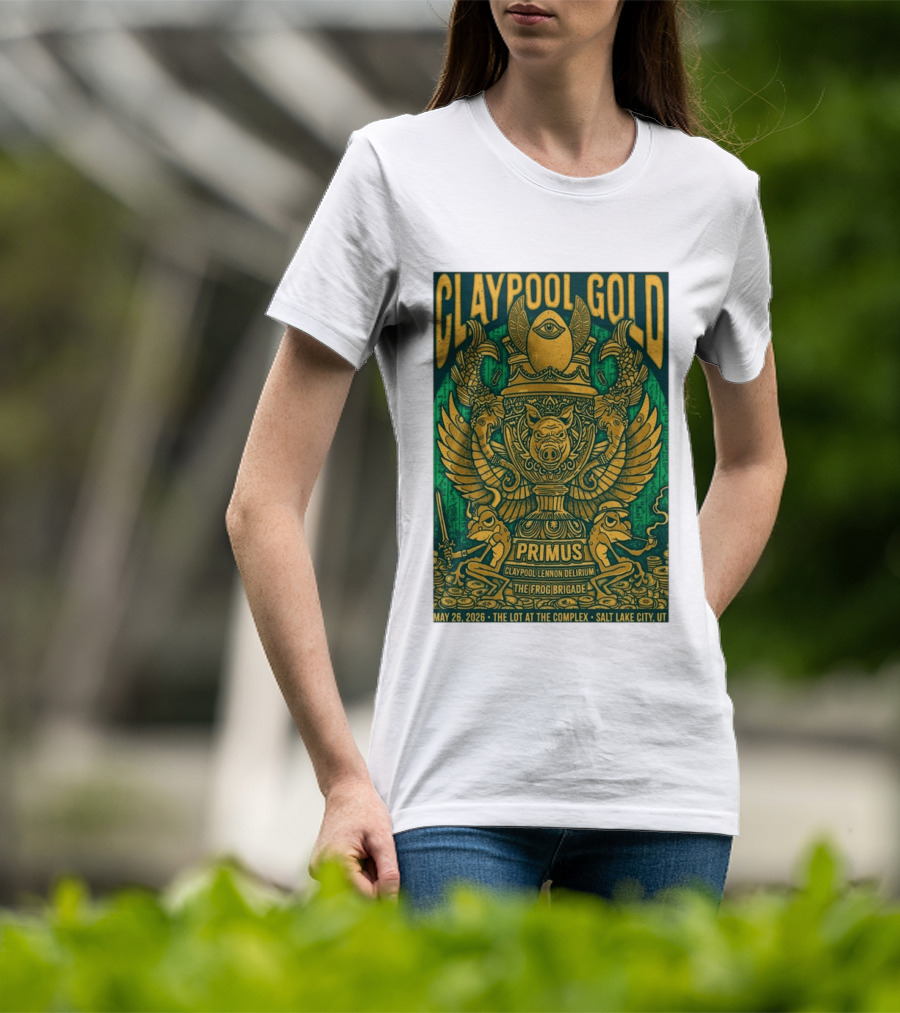 Claypool Gold Primus Salt Lake City UT 5 26 2026 The Complex Claypool Lennon Delirium Frog Brigade T-Shirt