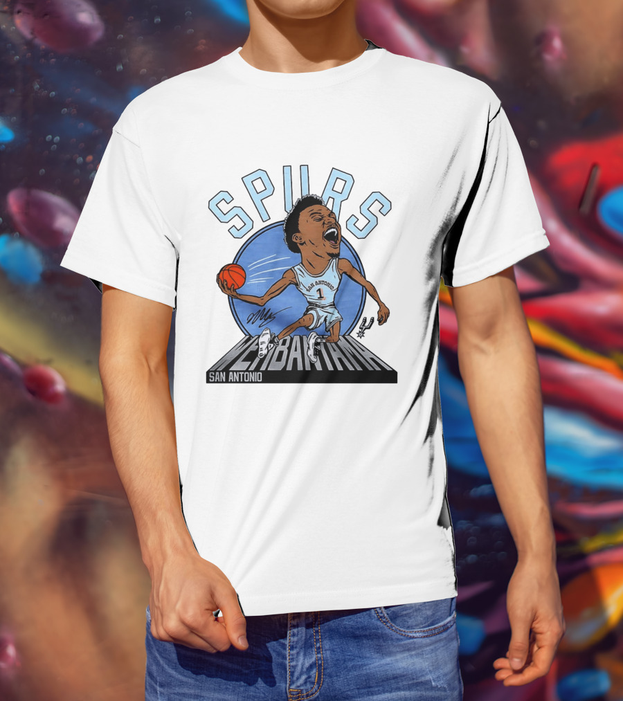 Spurs San Antonio Keldon Johnson Caricature Wembanyama 2026 NBA Basketball T-Shirt