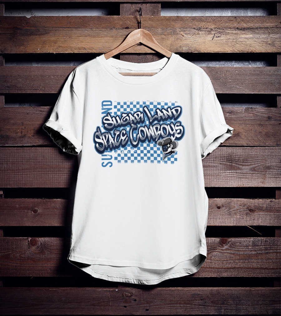 Sugar Land Space Cowboys Minor League Baseball Team Checkerboard Vintage Western Hat T-Shirt