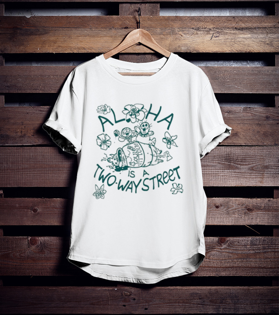 Aloha Is A Two Way Street Floral Turtle Illustration Hawaiiana T-Shirt