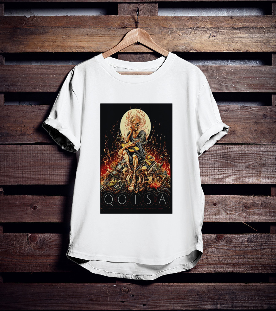 QOTSA April 8 2024 Calgary Communities Centre Flaming Skeleton Throne T-Shirt