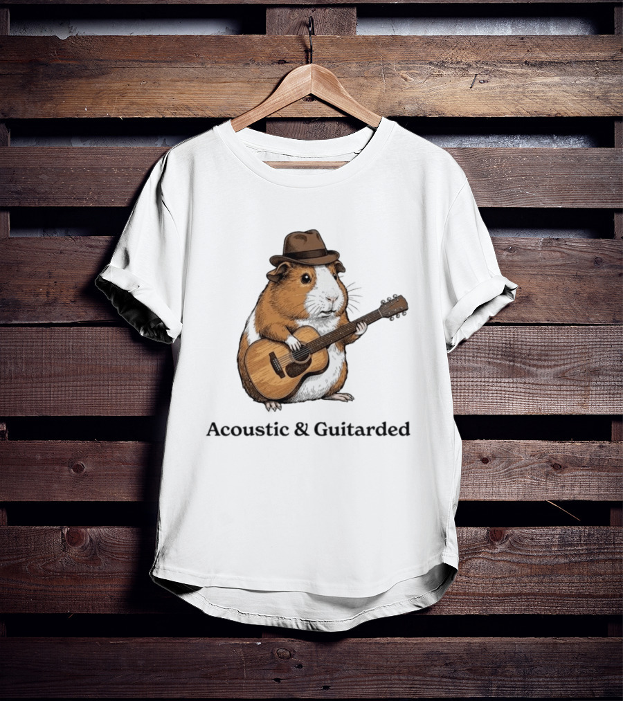 Guinea Pig With Guitar And Hat Acoustic Guitarded T-Shirt