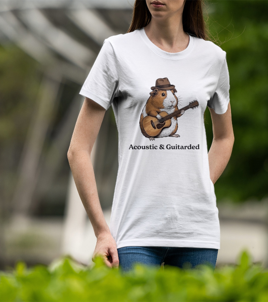 Guinea Pig With Guitar And Hat Acoustic Guitarded T-Shirt