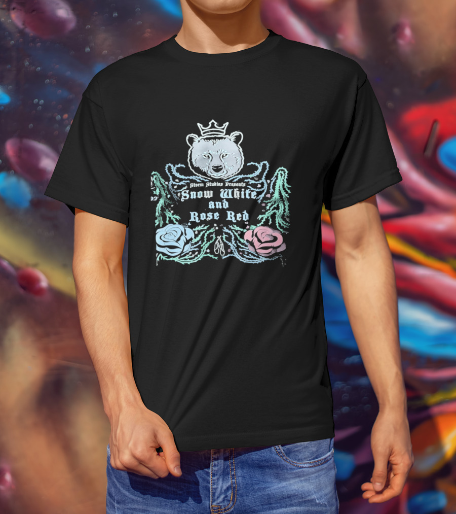 Storm Studios Presents Snow White And Rose Red Bear Crown Roses T-Shirt