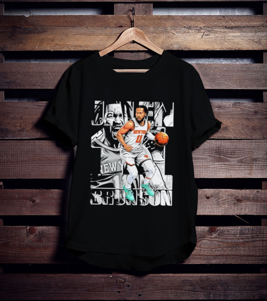 Jalen Brunson New York Number 11 Basketball Player Dribbling Action T-Shirt