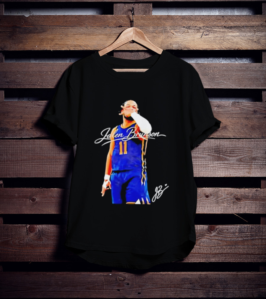 Jalen Brunson 11 Signature Gesture Basketball Blue Uniform T-Shirt