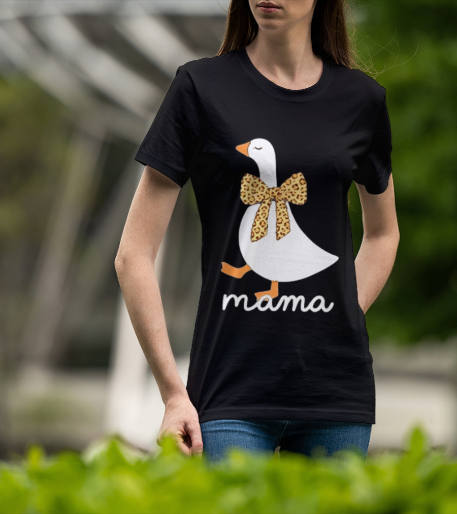Leopard Bow Goose Mama Cute Animal Print T-Shirt