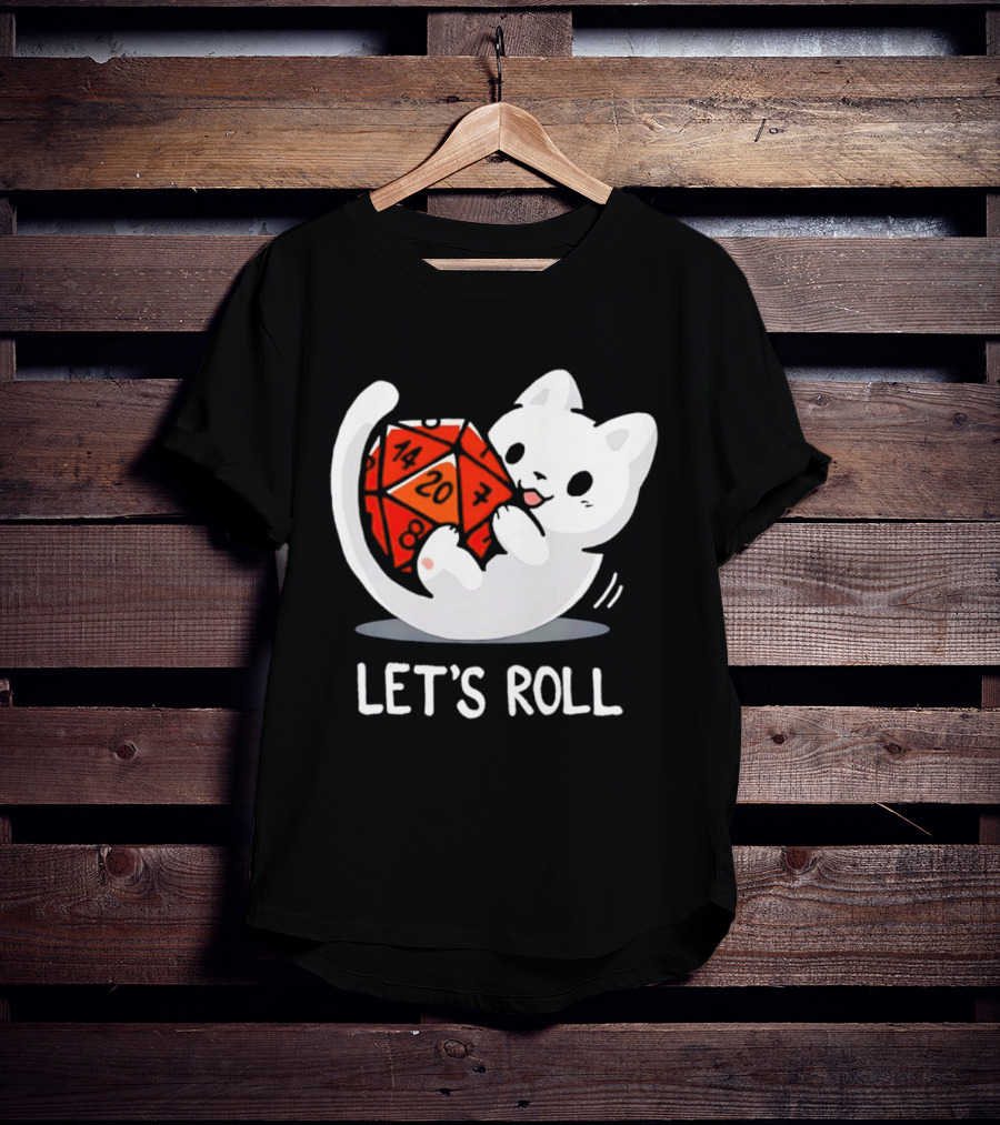 Let's Roll Cat Holding 20 Sided Die Dungeons And Dragons T-Shirt