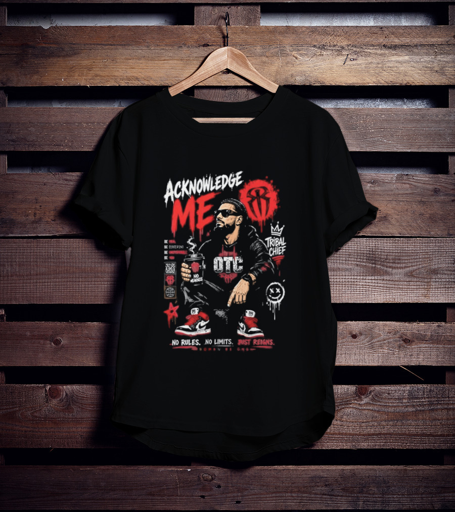 WWE Roman Reigns Acknowledge Me Tribal Chief OTC Red And White T-Shirt