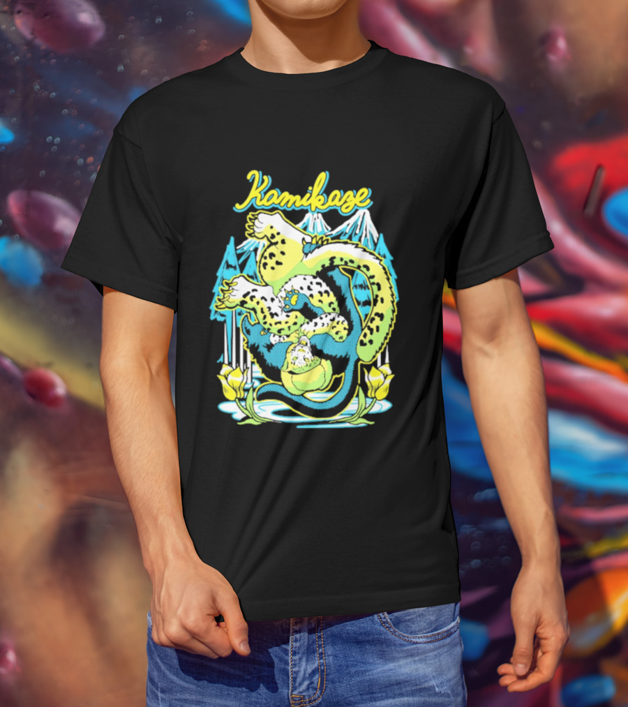Kamikaze Dragon With Mountain And Lotus T-Shirt