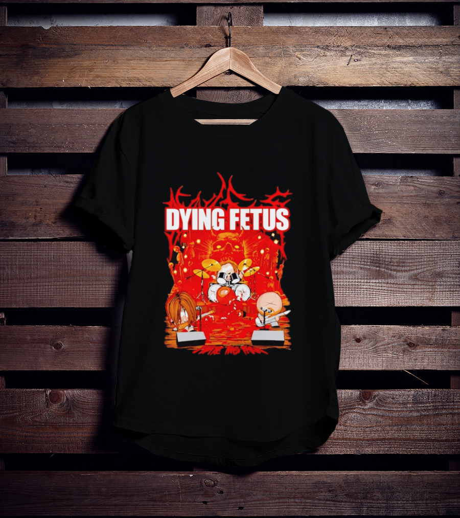 Dying Fetus Cartoon Band Rocking Out In Red Scene T-Shirt