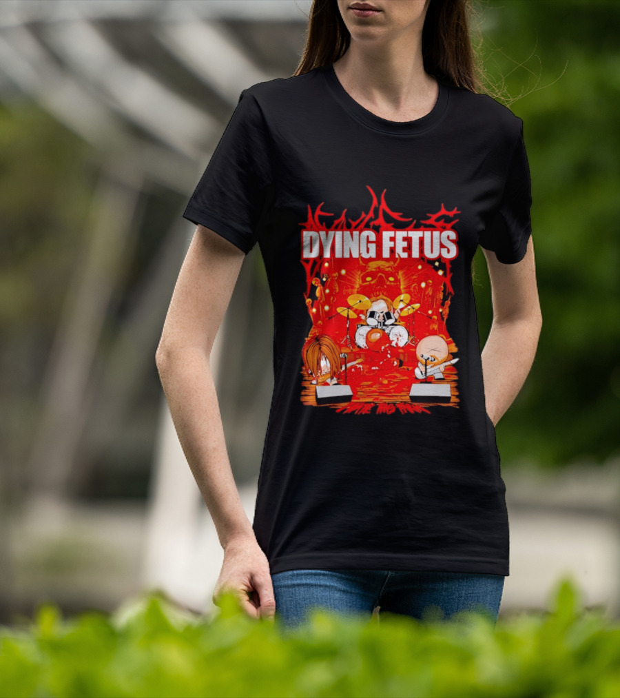 Dying Fetus Cartoon Band Rocking Out In Red Scene T-Shirt