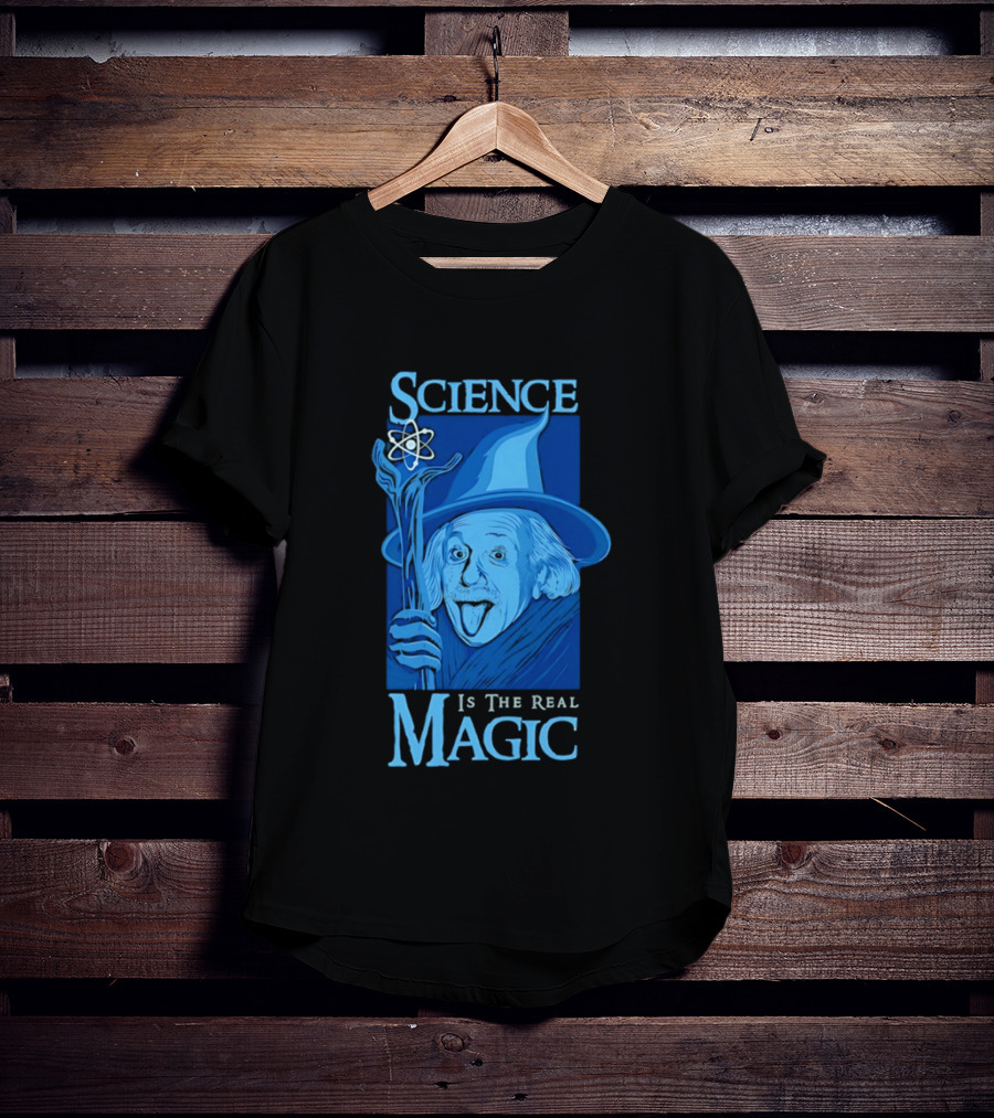Science Is The Real Magic Einstein Wizard Motif T-Shirt