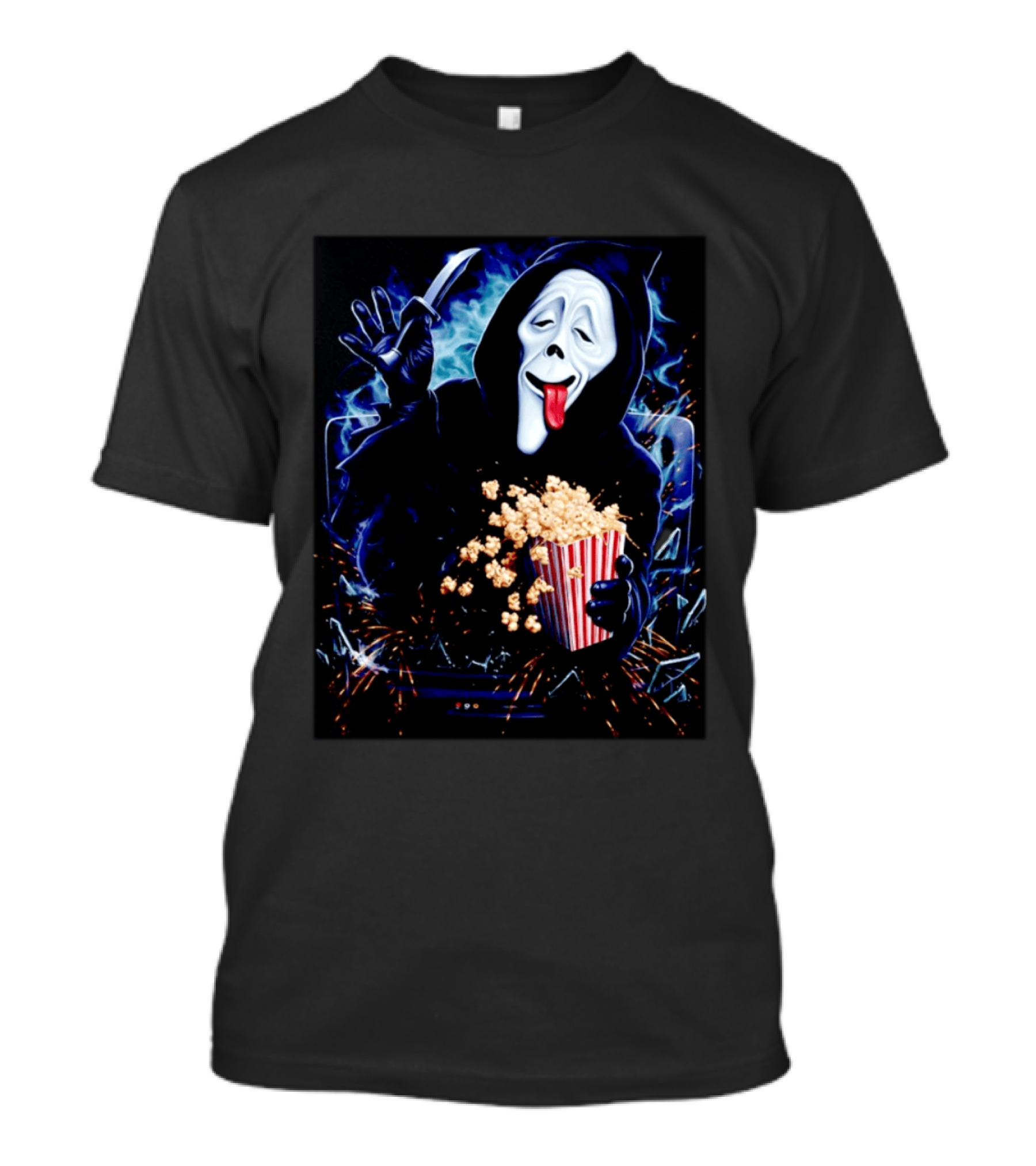 Ghost Face Spoof Knife Popcorn Scary Movie Munchies T-Shirt