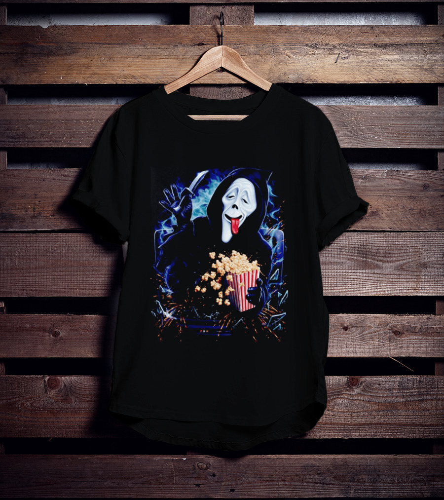 Ghost Face Spoof Knife Popcorn Scary Movie Munchies T-Shirt