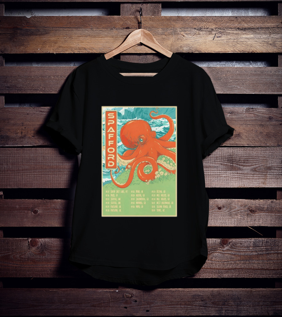 Spafford Fall Tour 2026 Octopus Illustration With Cities And Dates T-Shirt
