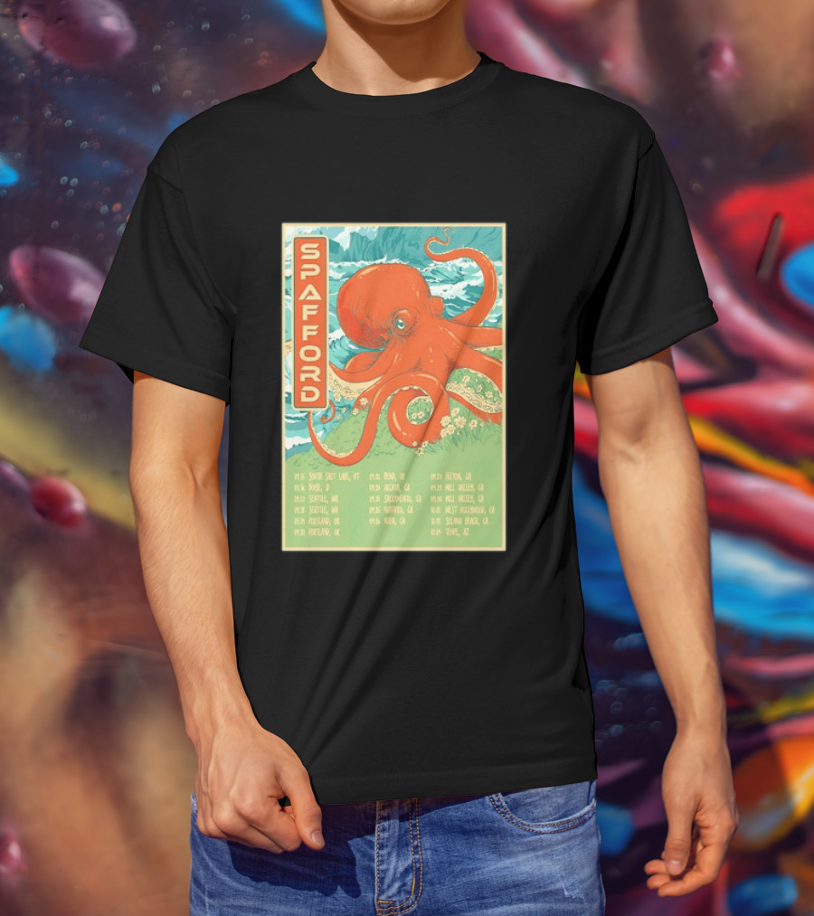 Spafford Fall Tour 2026 Octopus Illustration With Cities And Dates T-Shirt
