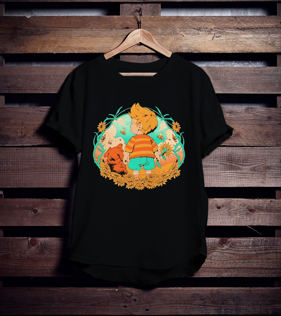 Sunflower Boy Lucas And Boney Mother 3 Adventure Sunflowers And Bees Scene T-Shirt