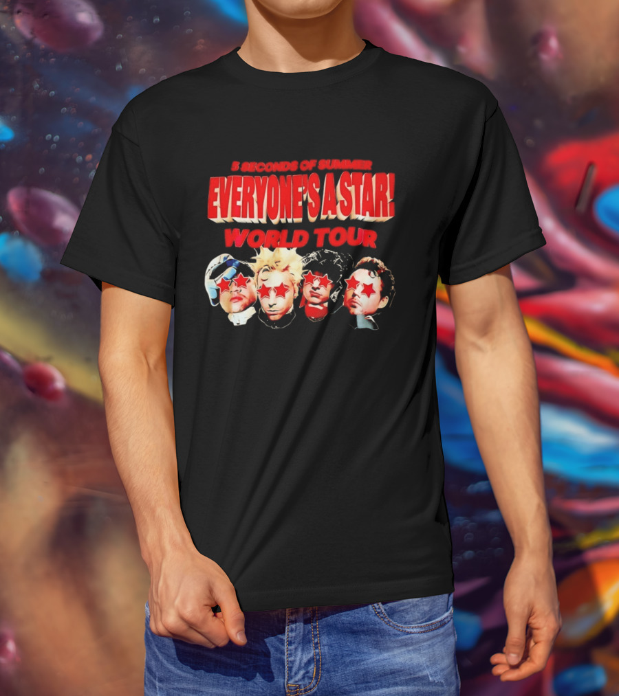 5 Seconds Of Summer Everyone's A Star World Tour Red Star Faces T-Shirt