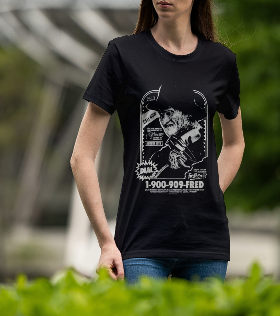 Freddy Krueger Hotline Gutter Garbs Dial 1 900 909 FRED T-Shirt