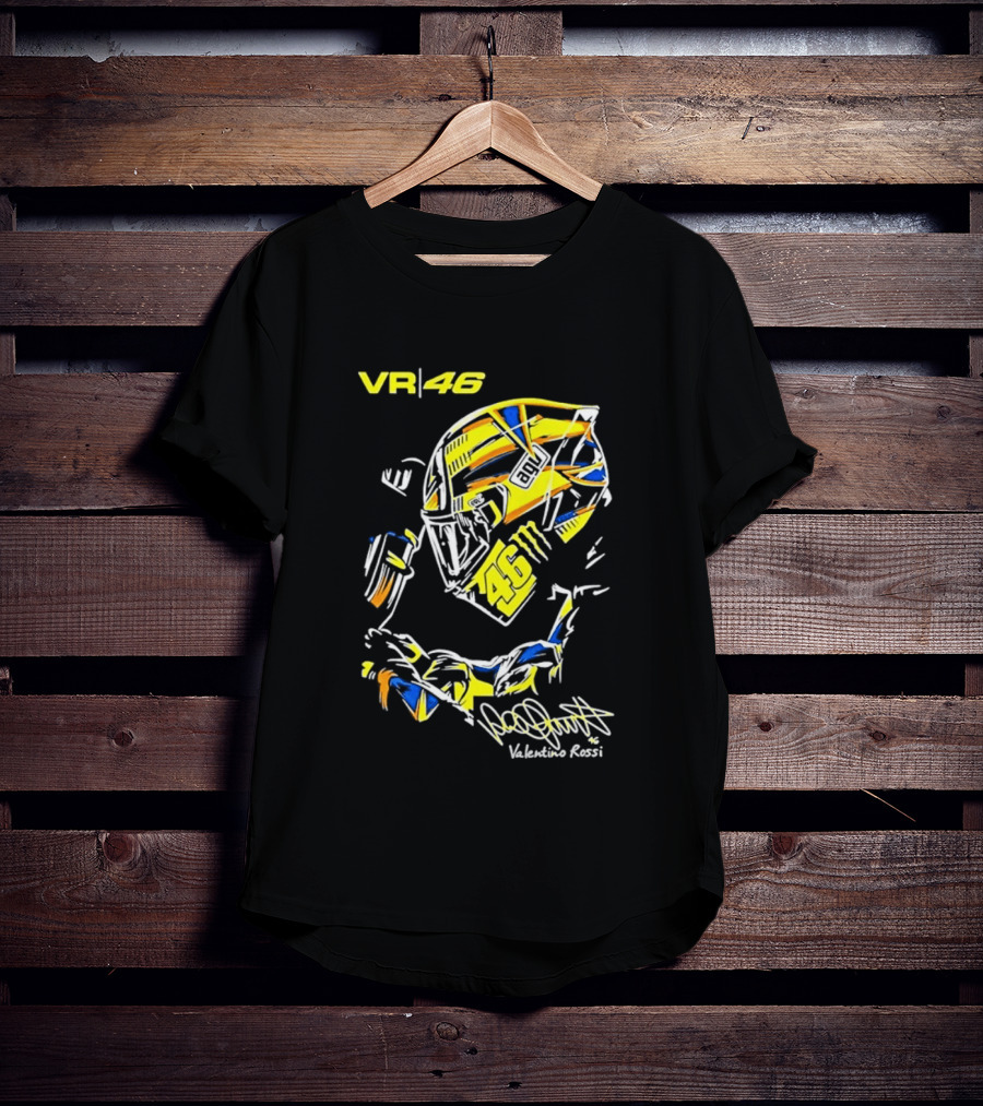 Valentino Rossi VR46 MotoGP Sun And Moon Racing Helmet Yellow Blue T-Shirt