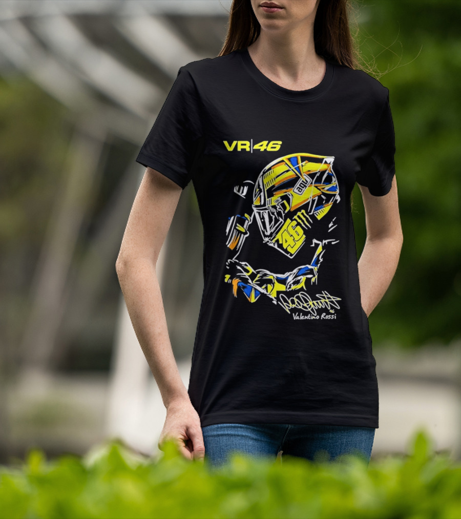 Valentino Rossi VR46 MotoGP Sun And Moon Racing Helmet Yellow Blue T-Shirt