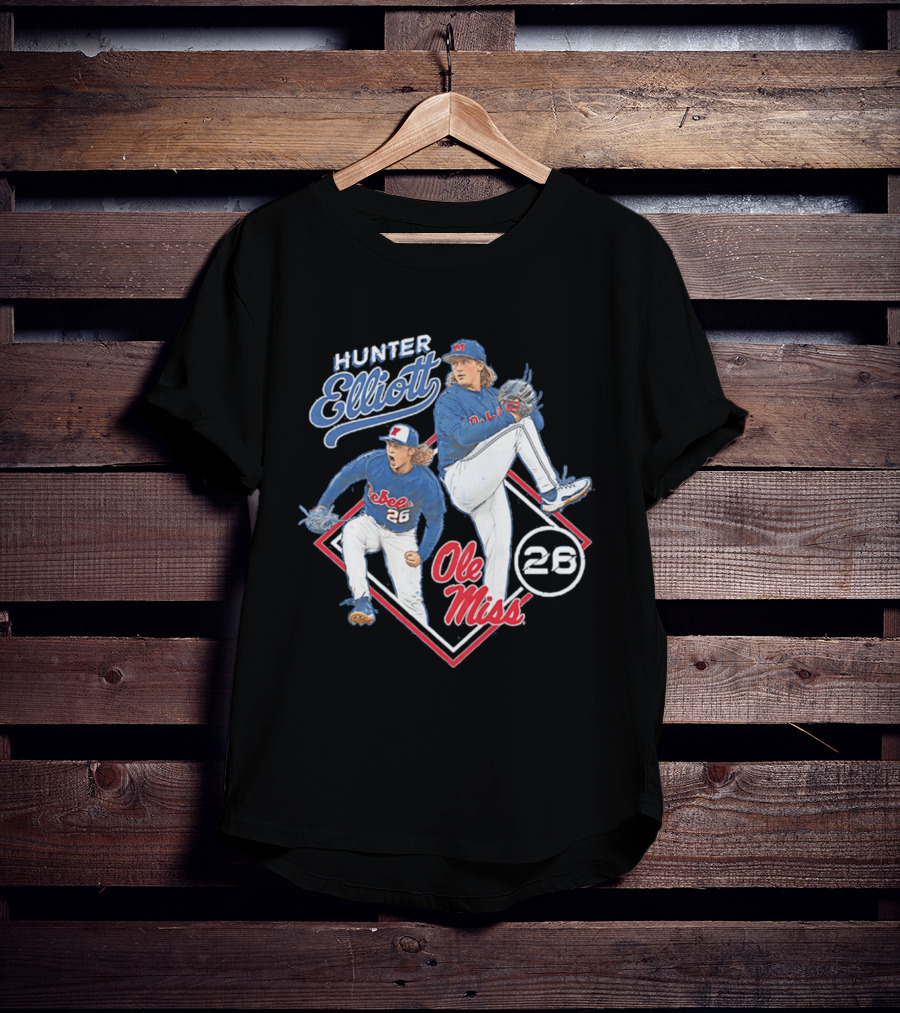 Hunter Elliott Ole Miss Rebels Baseball Pitcher 26 T-Shirt