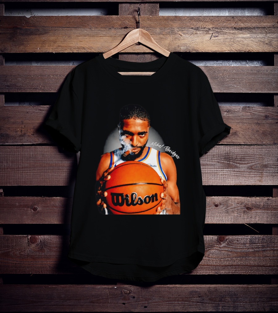 Mikal Bridges Smoking Cigar New York Knicks Wilson Basketball T-Shirt