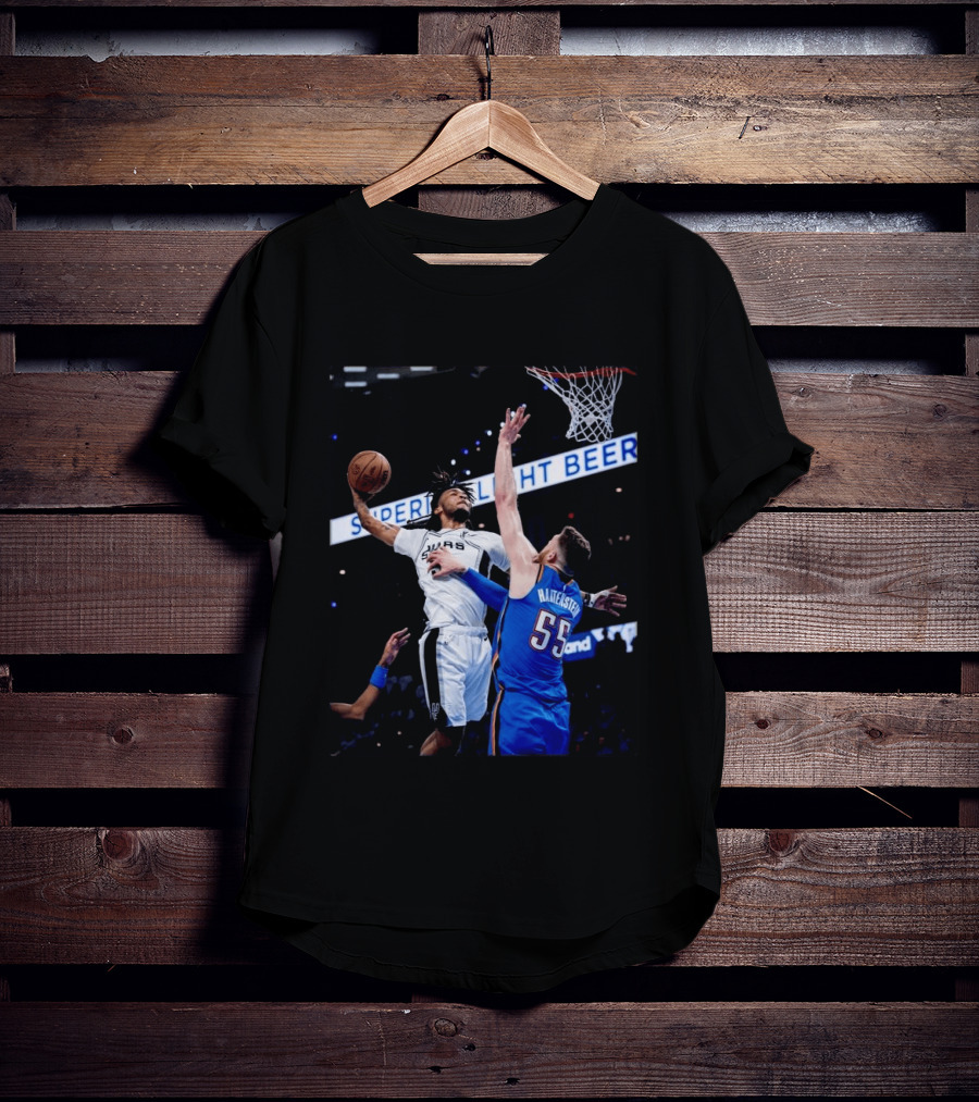 Spurs Dunk Over Hartenstein NBA Basketball Action T-Shirt