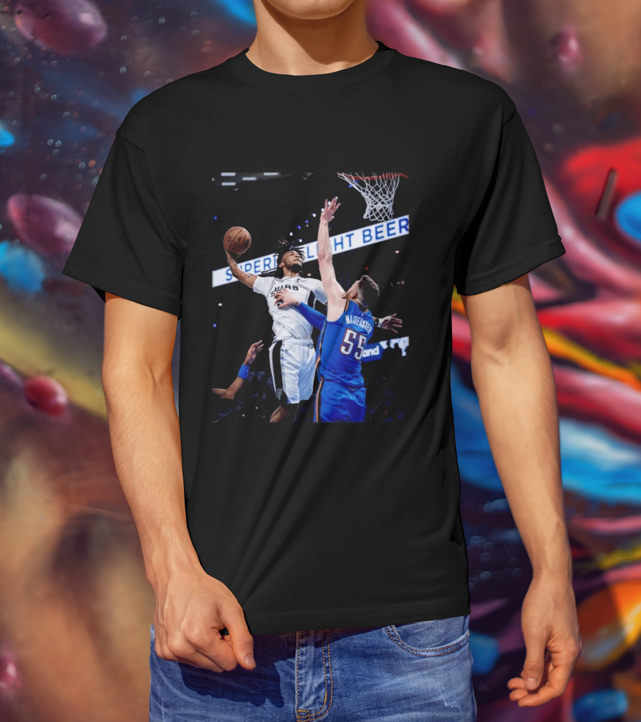 Spurs Dunk Over Hartenstein NBA Basketball Action T-Shirt
