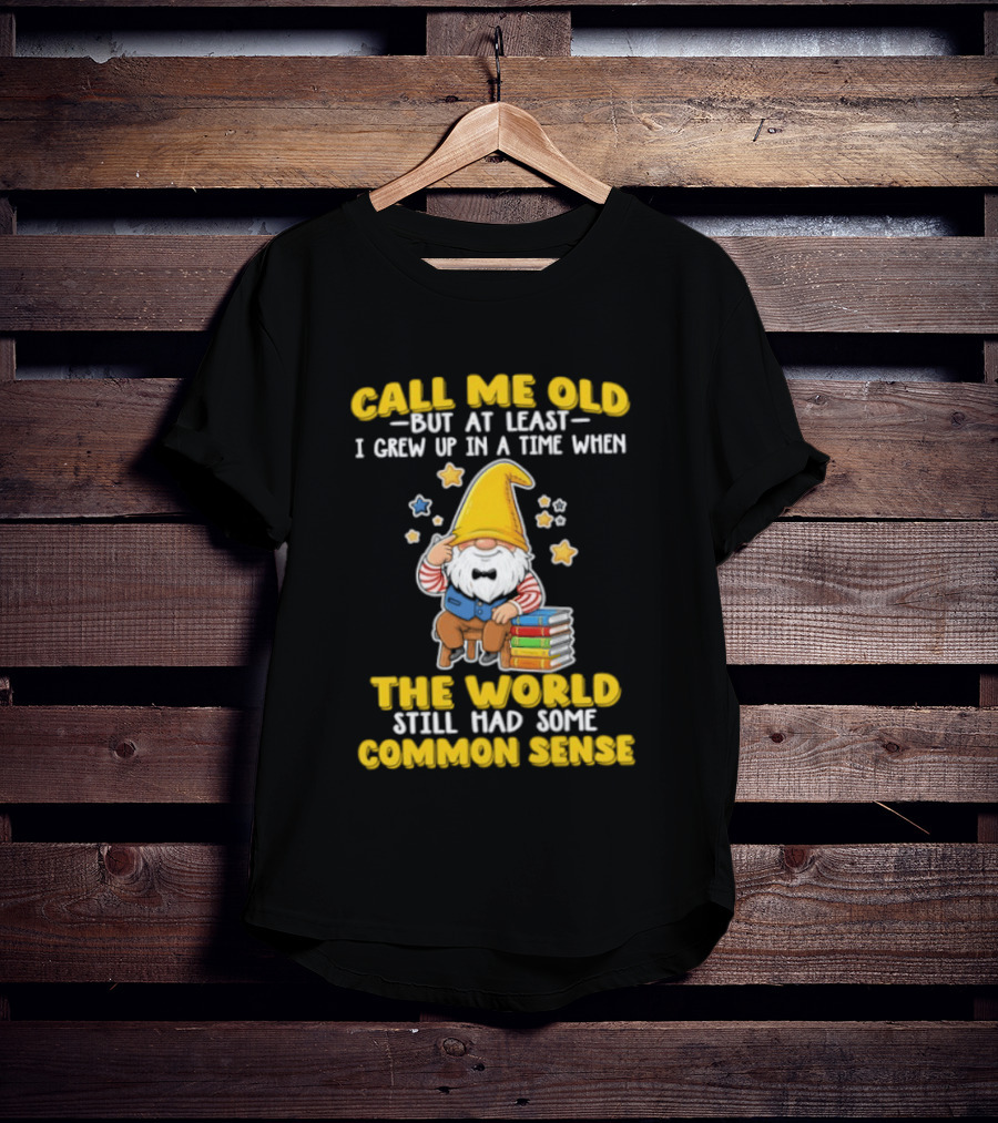 Call Me Old Gnome With Books And Stars Nostalgia For Common Sense T-Shirt