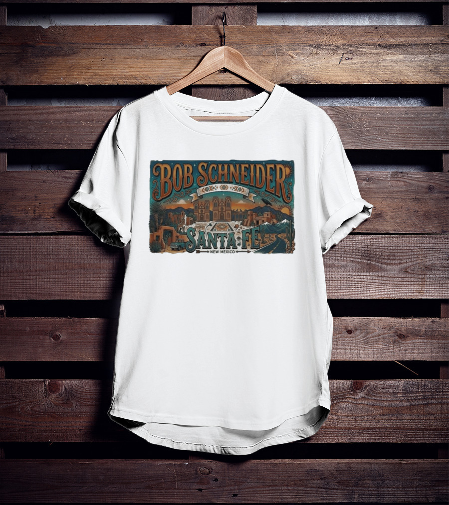 Bob Schneider Santa Fe New Mexico Concert June 4 2026 Railyard Plaza Fiesta Southwestern Desert T-Shirt