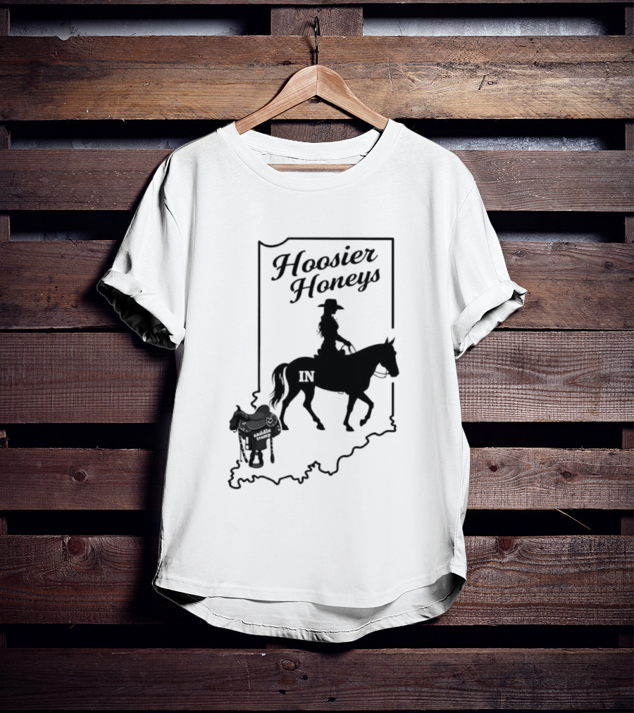 Hoosier Honeys Riding Silhouette With Saddle And Horse Inside Indiana T-Shirt