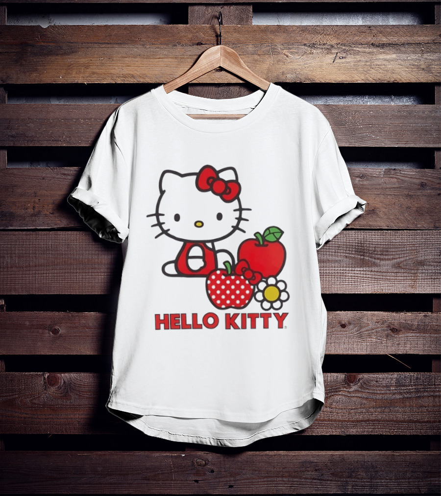 Hello Kitty Sanrio With Apples Strawberry And Flower T-Shirt