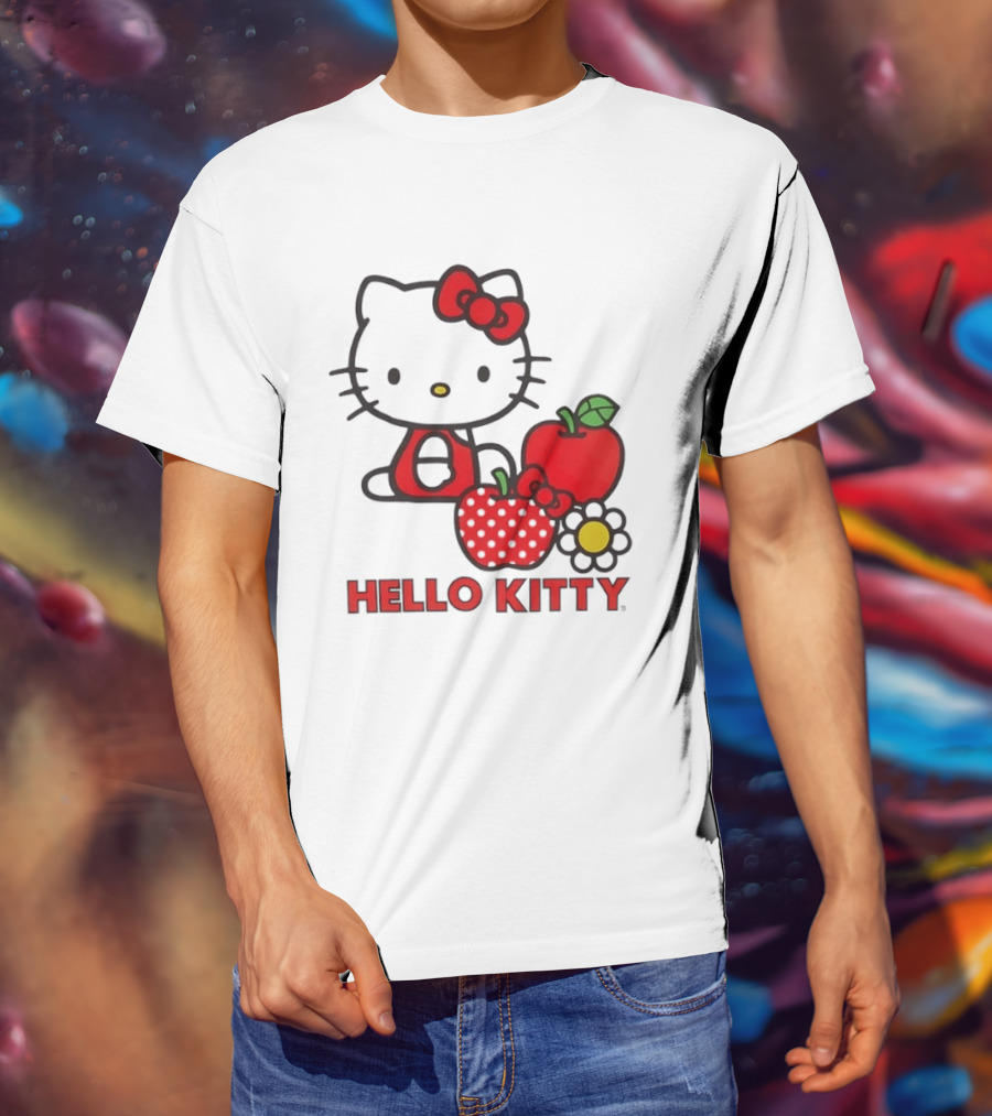 Hello Kitty Sanrio With Apples Strawberry And Flower T-Shirt