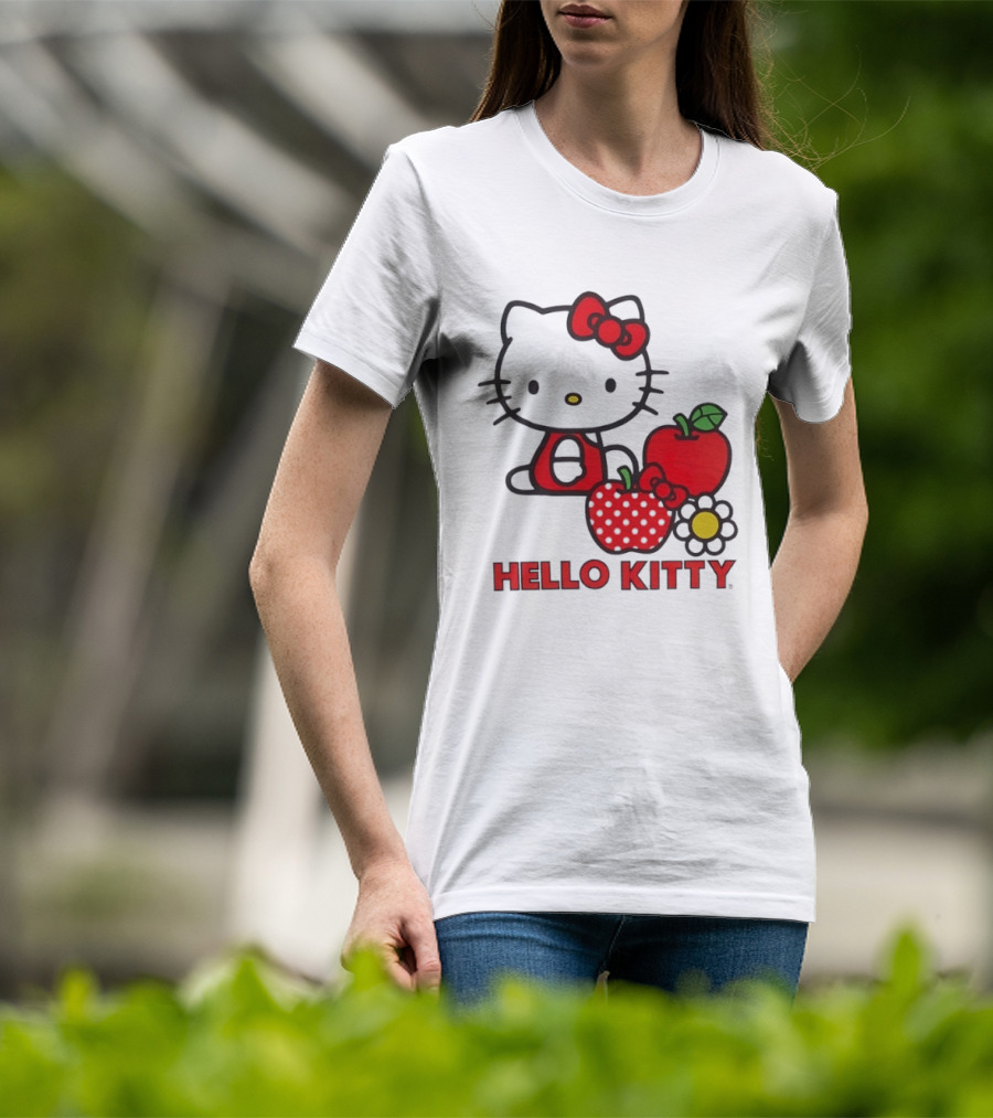 Hello Kitty Sanrio With Apples Strawberry And Flower T-Shirt
