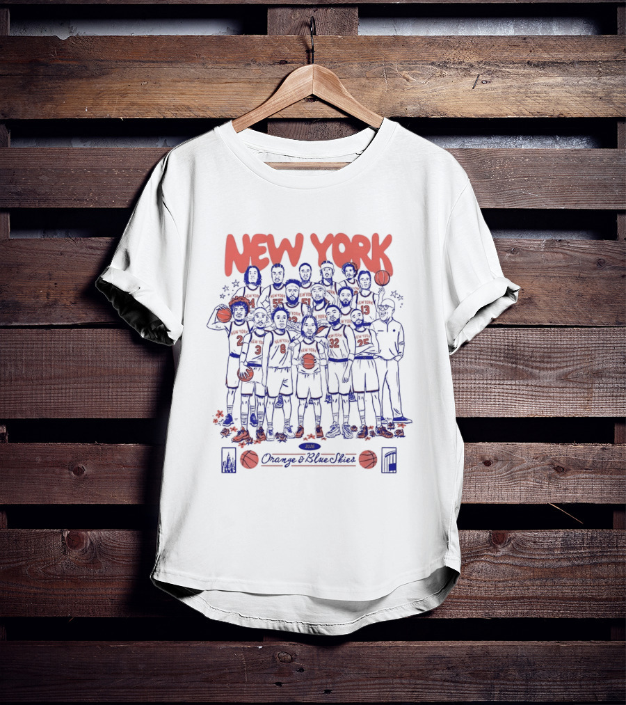 New York Knicks NBA Orange And Blue Skies Cartoon 2026 T-Shirt