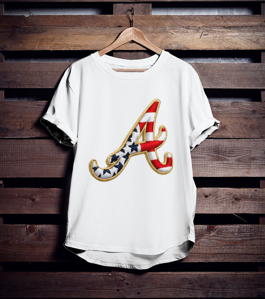 America 250th Anniversary Braves Hat Patriotic Letter A Stars And Stripes T-Shirt