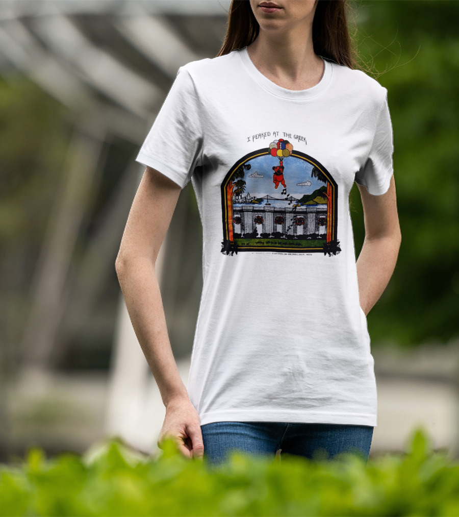 I Peaked At The Greek Grateful Dead 1985 Bear Balloons Musical Notes T-Shirt