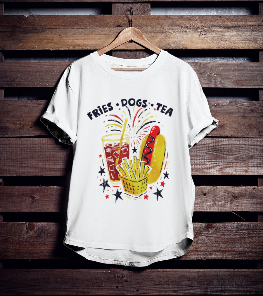 Fourth Of July Fries Dogs Tea Fireworks 250th Anniversary Celebration America T-Shirt