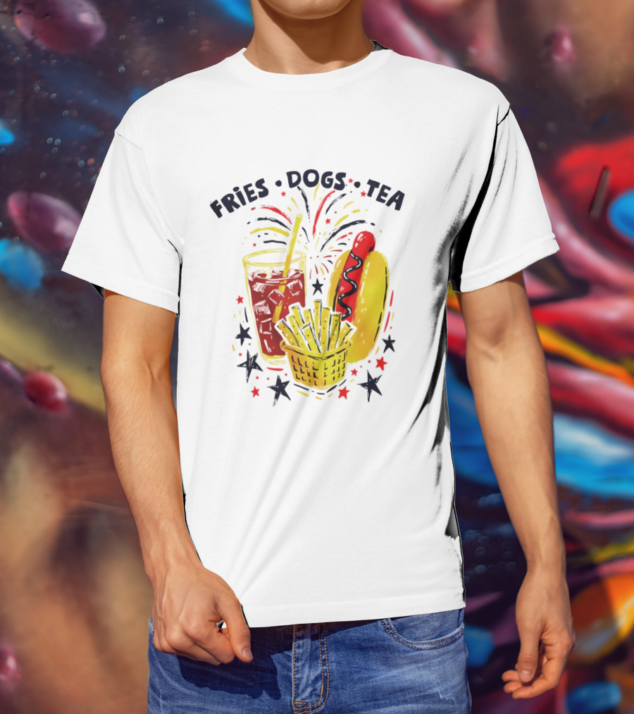 Fourth Of July Fries Dogs Tea Fireworks 250th Anniversary Celebration America T-Shirt
