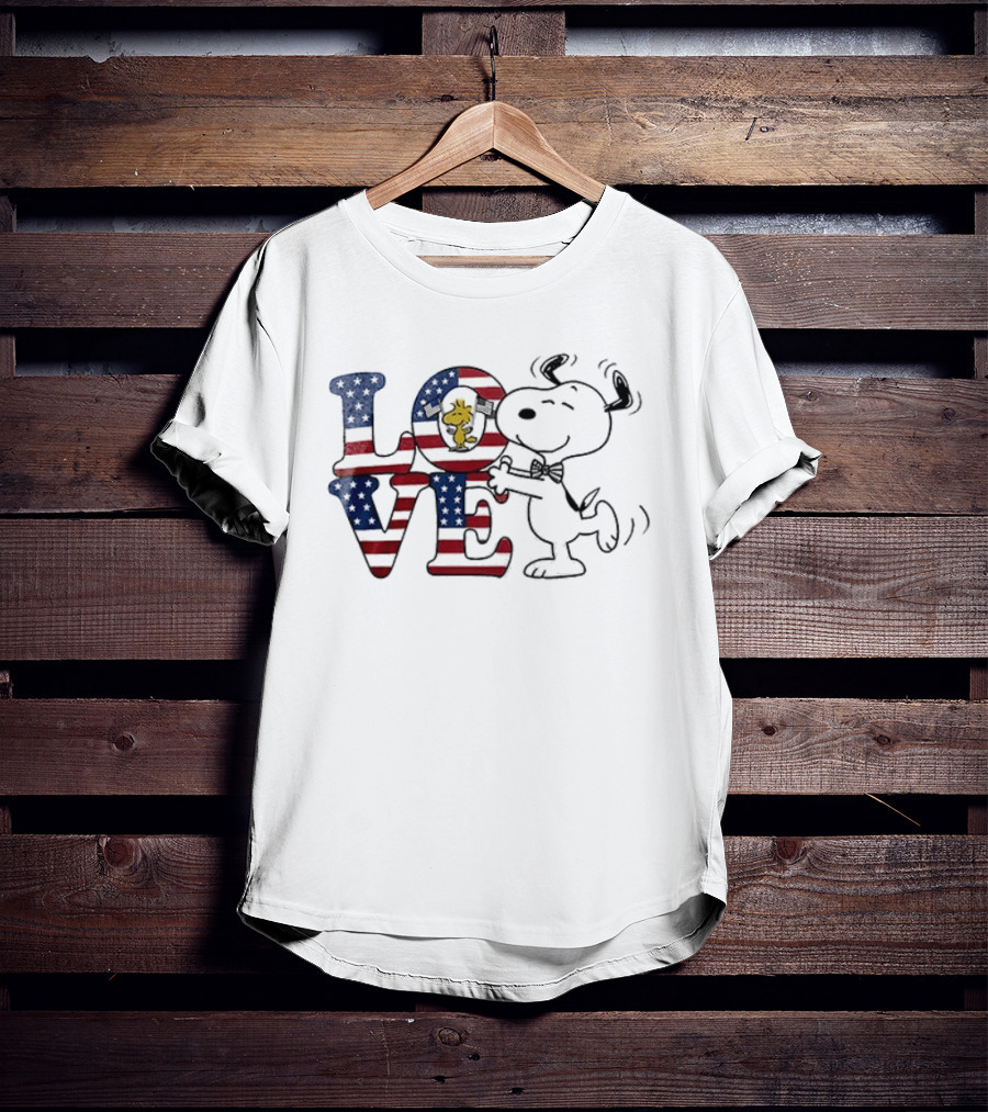 Peanuts Snoopy Love One Nation Under God American Flag 250 Years T-Shirt