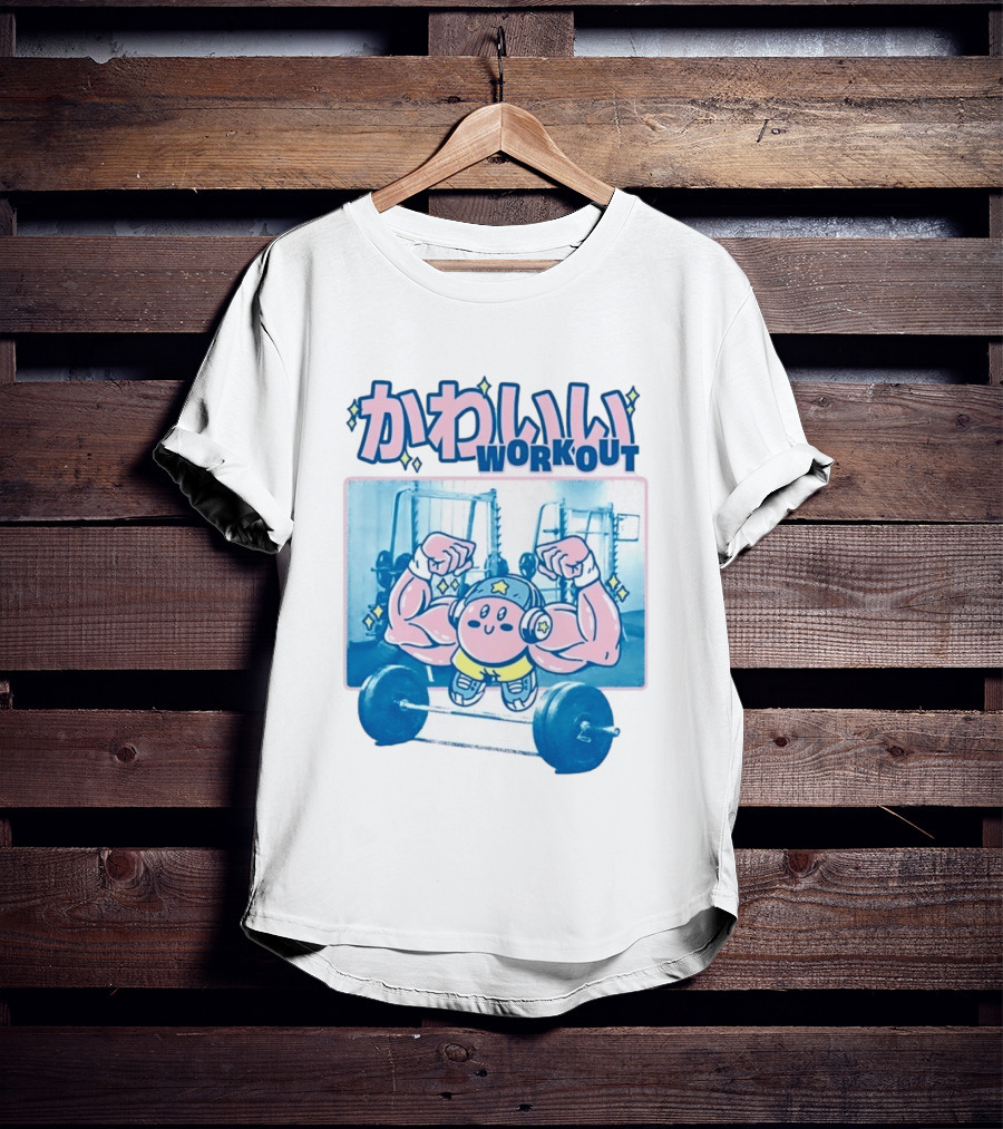 Kawaii Workout Kirby Barbell Gym Motivation T-Shirt