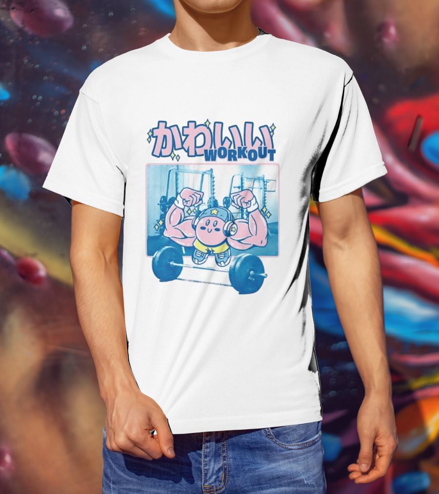 Kawaii Workout Kirby Barbell Gym Motivation T-Shirt