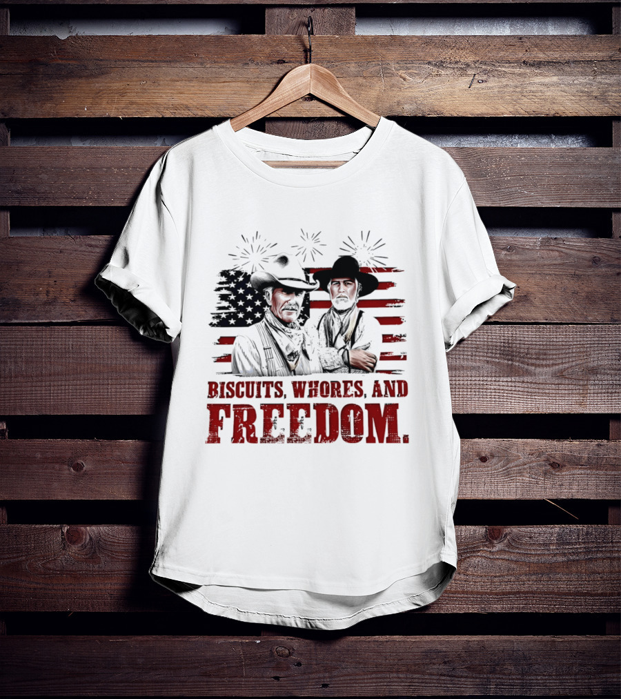 Biscuits Whores And Freedom American Flag Cowboys T-Shirt