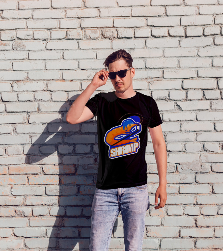 San Jose Shrimp Hockey Team Logo With Hockey Stick And Helmet T-Shirt