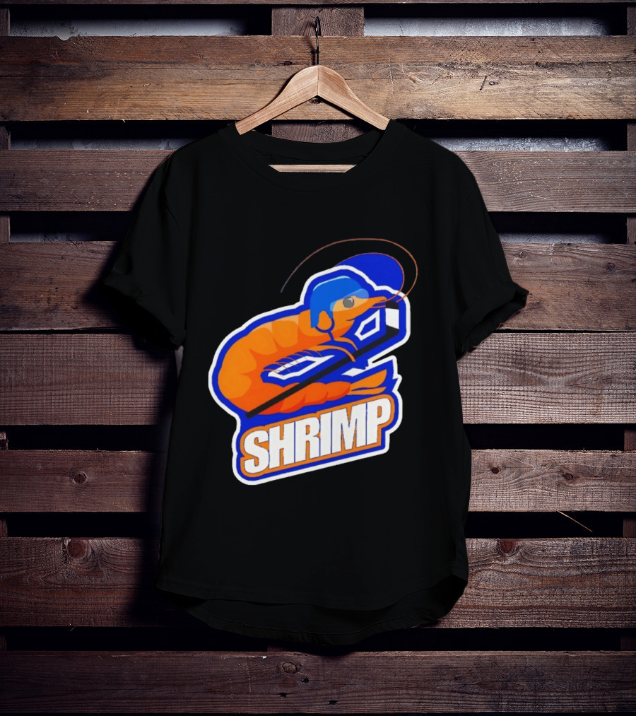 San Jose Shrimp Hockey Team Logo With Hockey Stick And Helmet T-Shirt